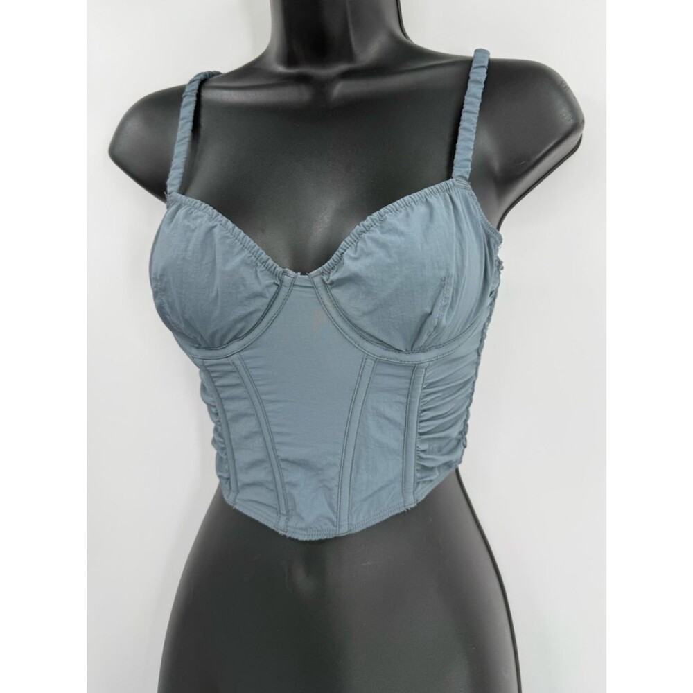 Gilly Hicks Ruched Corset Bustier Crop Top in Slate Blue-Gray | XS